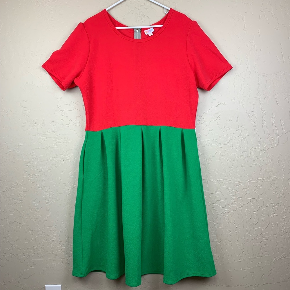 LuLaRoe Amelia Dress Red Green Size 3XL Pockets